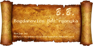 Bogdanovics Bársonyka névjegykártya